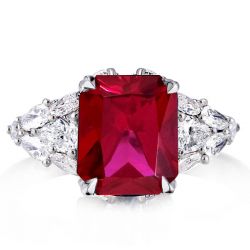 Ruby 3 Stone Ring Radiant Cut Engagement Ring