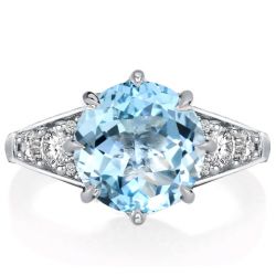  Six Prong Aquamarine Round Cut Engagement Ring Promise Ring