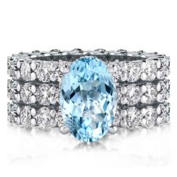 Aquamarine Oval Cut Eternity Shank Engagement Ring Set