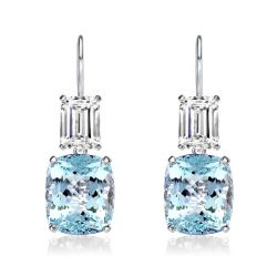 Emerald & Cushion Cut Aquamarine Drop Earrings For Women