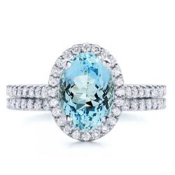 Halo Oval Aquamarine Engagement Ring Set