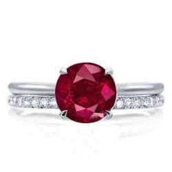 Ruby Solitaire Engagement Ring Set With Eternity Wedding Band
