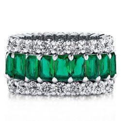 Triple Row Radiant Cut Emerald Wedding Band For Women