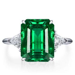 Italo Green Emerald Ring Three Stone Emerald Cut Engagement Ring