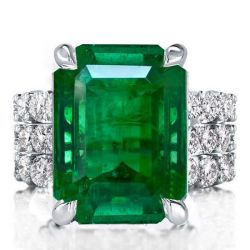 Emerald Cut Emerald Green Engagement Ring Set 3PC Wedding Set