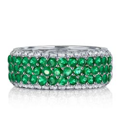 Five Row Emerald Green Micro Pave Eternity Wedding Band For Women