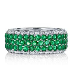 Five Row Emerald Green Eternity Wedding Band For Women