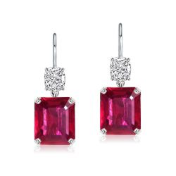 Ruby Earrings Emerald Cut Drop Earrings For Women