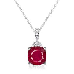 Italo Cushion Ruby Pendant Necklace For Women
