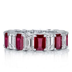 Emerald Cut Ruby Eternity Wedding Band Ring