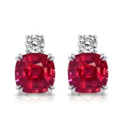 Cushion Cut Ruby Sapphire Stud Earrings For Women