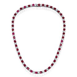Alternating Ruby & White Sapphire Round Tennis Necklace For Women