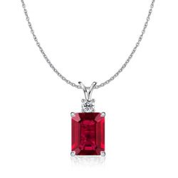 Italo Emerald Cut Emerald Ruby Pendant Necklace For Women