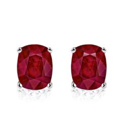 Italo Classic Cushion Cut Ruby Silver Stud Earrings For Women