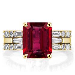 Italo Emerald Ruby Engagement Rings Sets 3 Stone 3pc Wedding Set