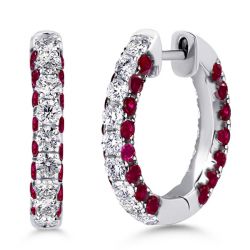 3-Sided Round Ruby Hoop Earrings For Women Silver Earrings