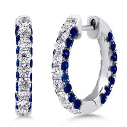 3-Sided Round Blue Hoop Earrings For Women Silver Earrings
