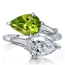 Italo Peridot Pear Cut Twin Stone Ring Unique Engagement Ring