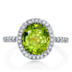 Italo Halo Peridot Oval Cut Engagement Ring For Women