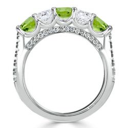 Italo Peridot & White Round Half Eternity Wedding Band For Women