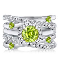 Italo Halo Peridot Round Cut Engagement Rings Sets For Women