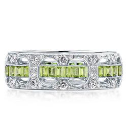 Italo Milgrain Peridot Rope Through The Hole Unique Wedding Band