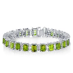 Italo Alternating Peridot & White Emerald Cut Tennis Bracelet