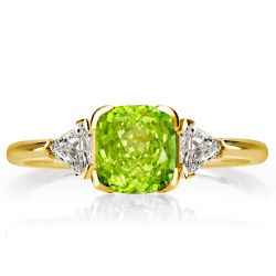 Italo Peridot Sapphire Cushion Cut Three Stone Engagement Ring