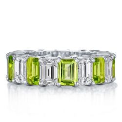 Italo Peridot & White Emerald Cut Eternity Wedding Band Ring