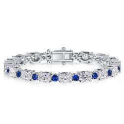 Oval & Round Cut Blue Sapphire Tennis Bracelet For Women