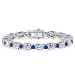Oval & Round Cut Blue Sapphire Tennis Bracelet For Women