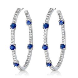 Italo In Out Round Blue Sapphire Hoop Earrings For Women