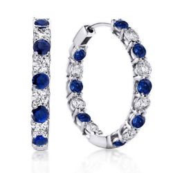 Italo Classic Blue & White Round Sliver Hoop Earrings For Women