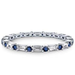 Italo Blue & White Baguette Eternity Wedding Band For Women