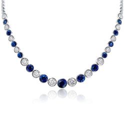 Italo Classic Blue & White Bezel Round Tennis Necklace For Women