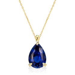 Italo Classic Blue Pear Cut Solitaire Pendant Necklace For Women