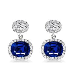 Italo Blue Cushion Cut Drop Earrings For Women Sliver Earrings
