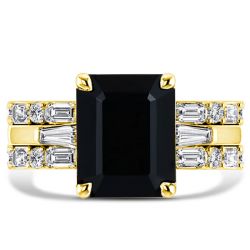 Italo Black Emerald Cut Ring Wedding Ring Set For Women
