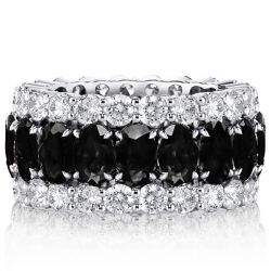 Italo Black Sapphire Oval Cut Triple Row Wedding Band For Women