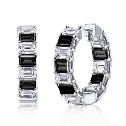 Italo Black & White Emerald Cut Hoop Earrings Silver Earrings