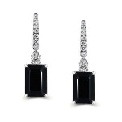 Italo Black Emerald Cut Drop Earrings For Women Sliver Earrings