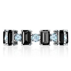 Black Baguette Eternity Wedding Band For Women Aquamarine Ring
