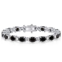 Italo Black & White Oval Cut Black Sapphire Bracelet For Women