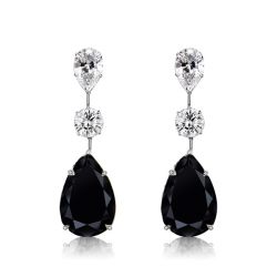 Italo Pear Cut Black Sapphire Drop Earrings Sliver Earrings