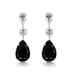 Italo Pear Shaped Black Sapphire Drop Earrings Sliver Earrings