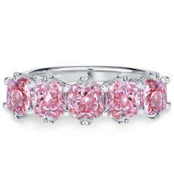 Italo Five Stone Pink Sapphire Wedding Band Cushion Cut Band