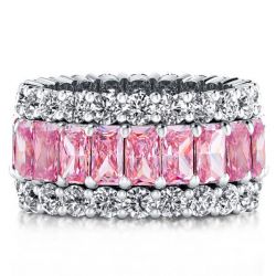 Triple Row Created Pink Sapphire Wedding Band For Women