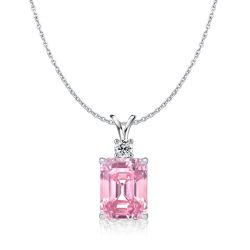 Italo Emerald Cut Emerald Pink Pendant Necklace For Women