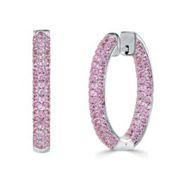 Pave Setting Pink Sapphire Hoop Earrings For Women Pink Earrings