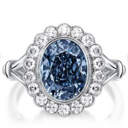 Italo Milgrain Oval Cut Blue Topaz Engagement Ring Halo Ring
